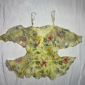 Parker Yellow Floral off the shoulder Blouse 100% silk shell size small